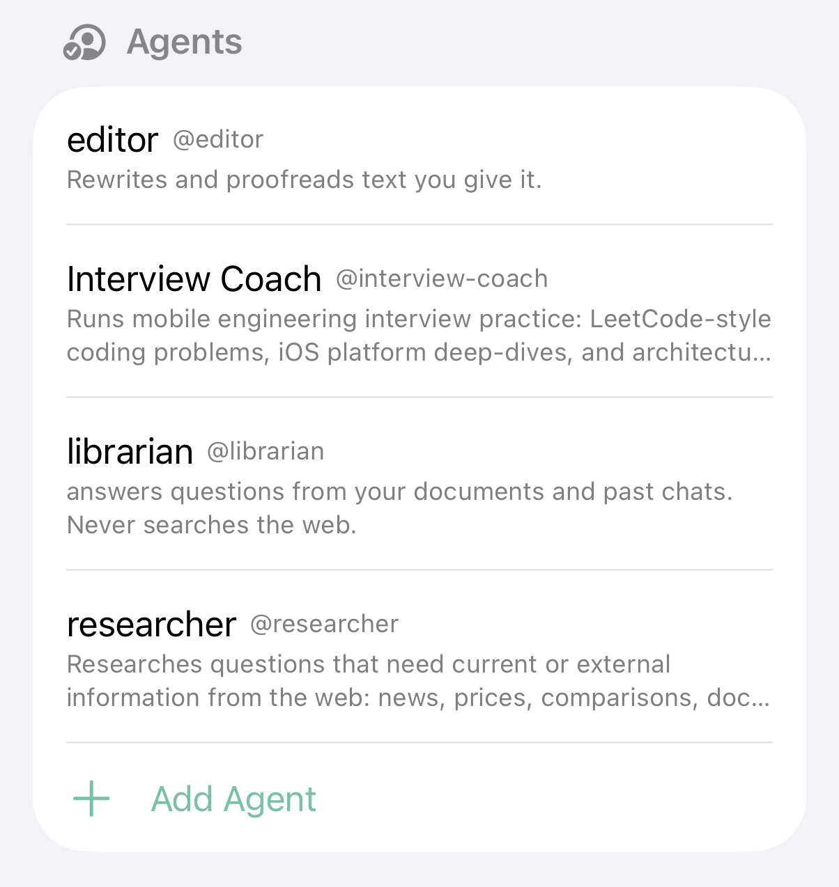 Agent list in HollmChat