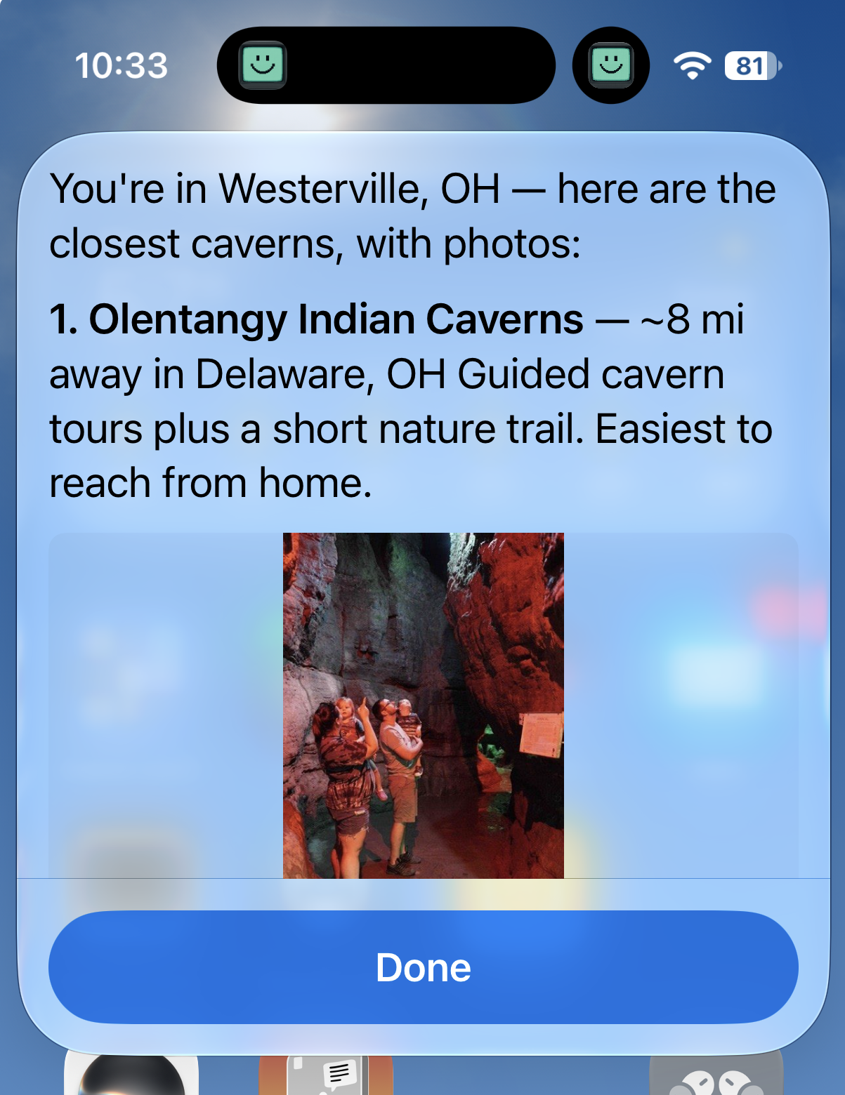 A Siri result card from HollmChat